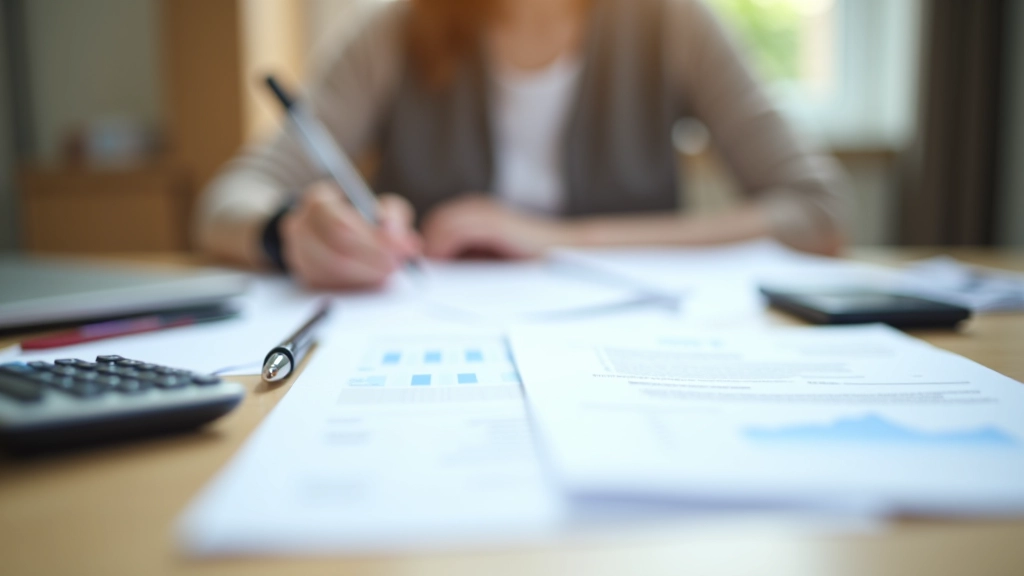 Documentos fiscales trimestrales organizados sobre escritorio profesional