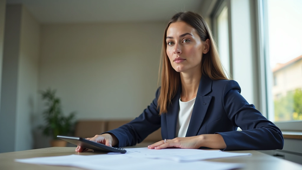 Persona revisando documentos de seguridad social en escritorio con laptop y calculadora
