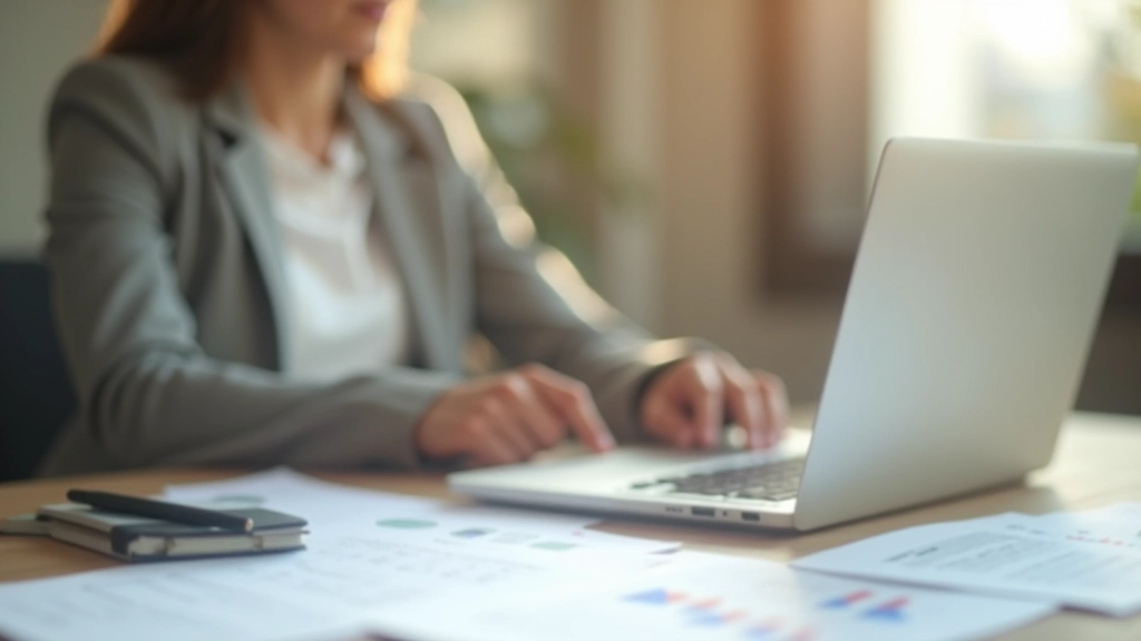 Persona revisando declaración trimestral IVA en computadora portátil